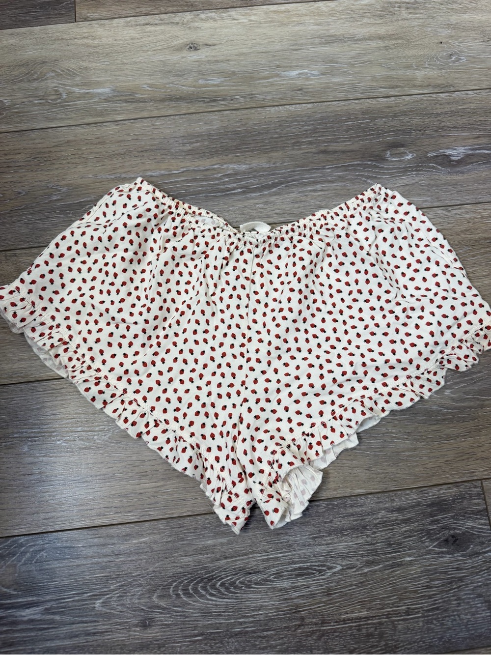 Brandy Melville Cream High-Waist Shorts with Red Strawberry Print